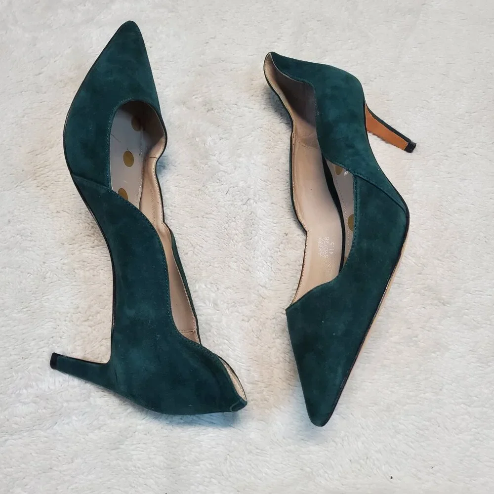 Women's Teal Suede Pointed-Toe D'Orsay Pumps - Picture 2 of 12